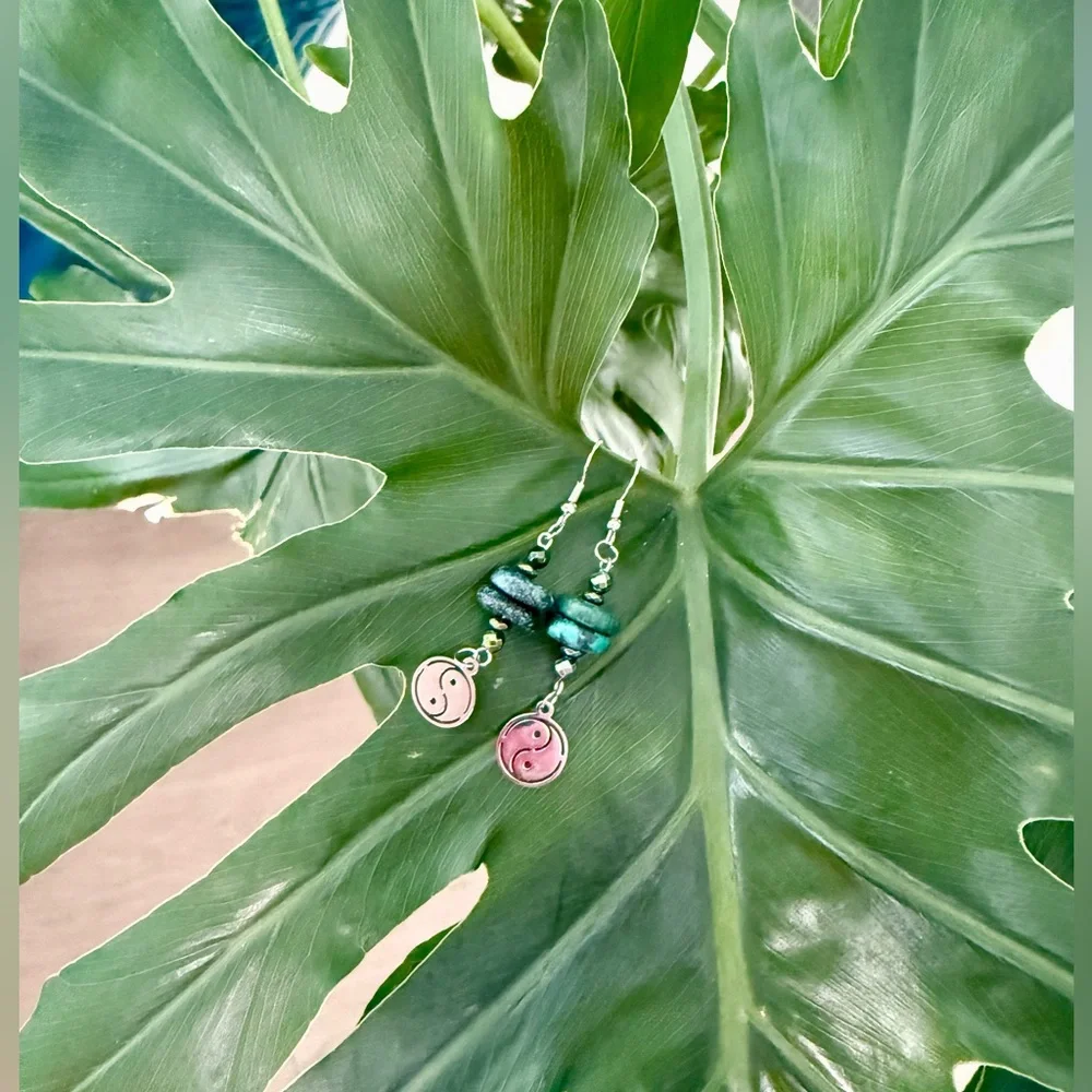 Turquoise & Hematite | yin & yang earrings - Picture 2 of 4